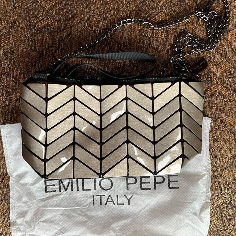 EMILIO PEPE Gold Black Geometric Crossbody Clutch Wristlet